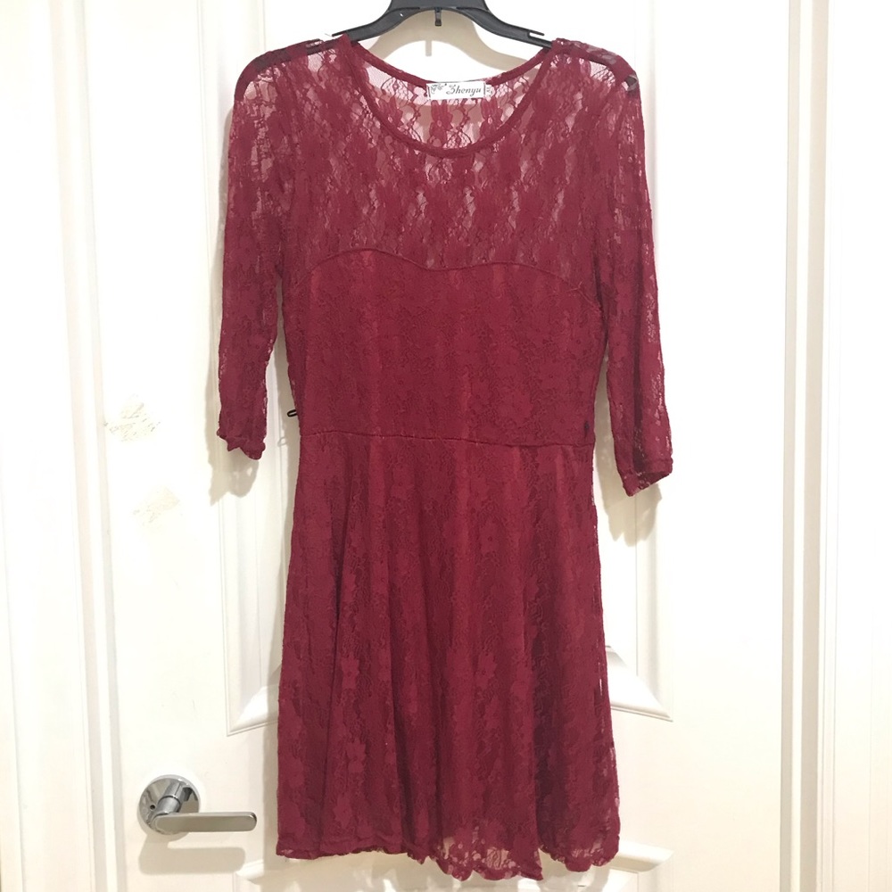Red lace mini dress
